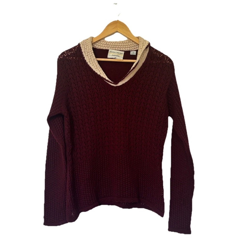 Vintage Marisa Christina Limited Edition Maroon V Neck Sweater 100% Wool SZ Med